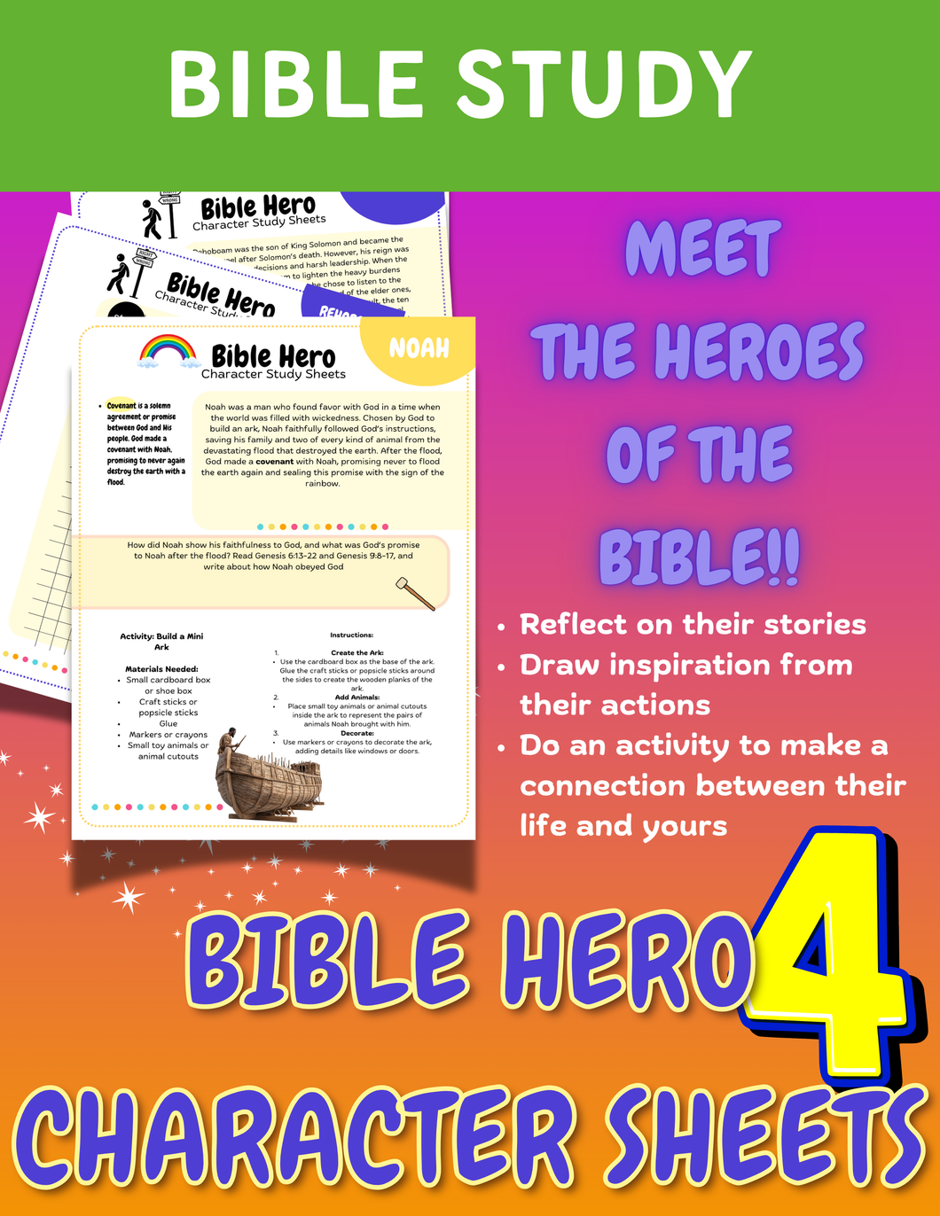 Bible Hero Character Study Sheets - Men (Set 4)