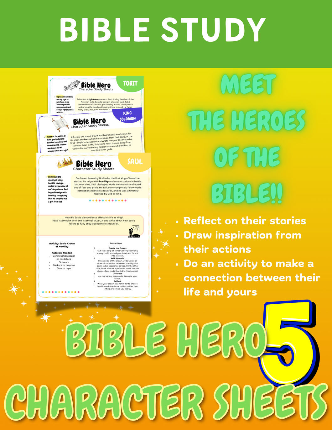 Bible Hero Character Study Sheets - Men (Set 5)